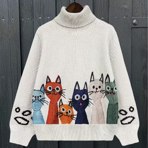 Retro Sweter z Kotami